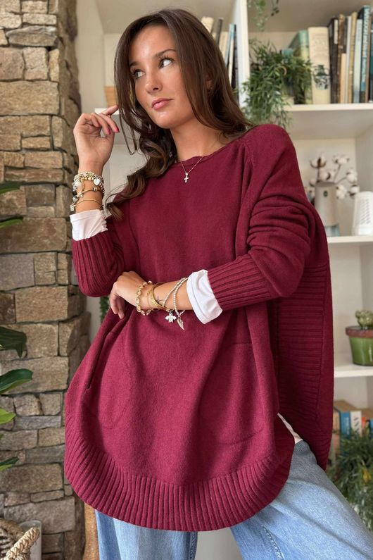 Charli Circle Knit Top Burgundy 